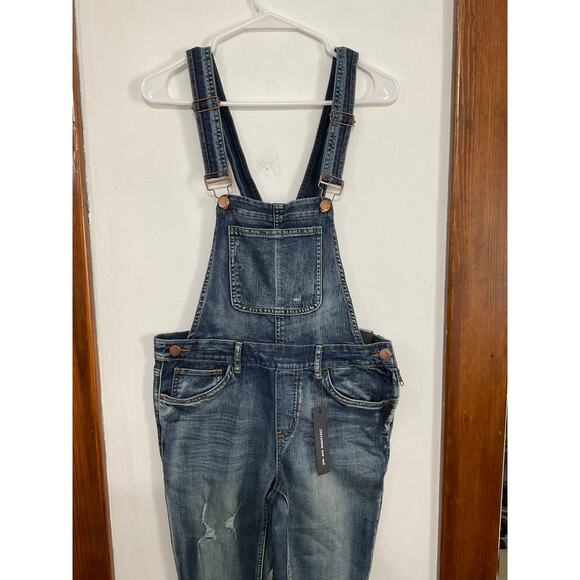 NWT Dollhouse Blue Distressed Denim Overalls Women’s Size 11 Juniors - Picture 4 of 7